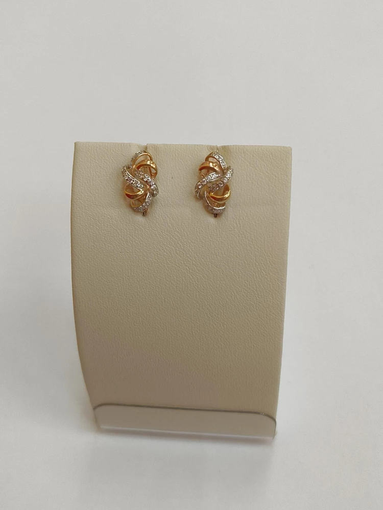 Серьги с фианитом из красного золота 585 пробы