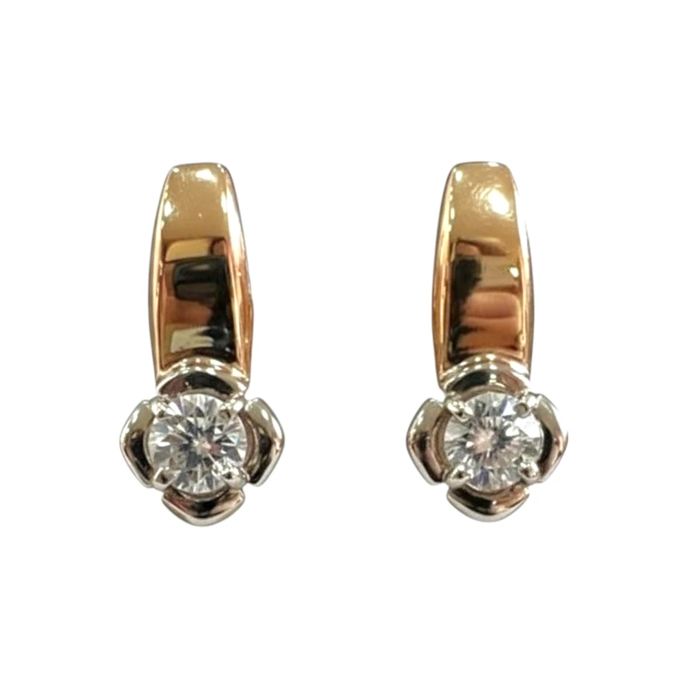 Серьги с фианитом из красного золота 585 пробы