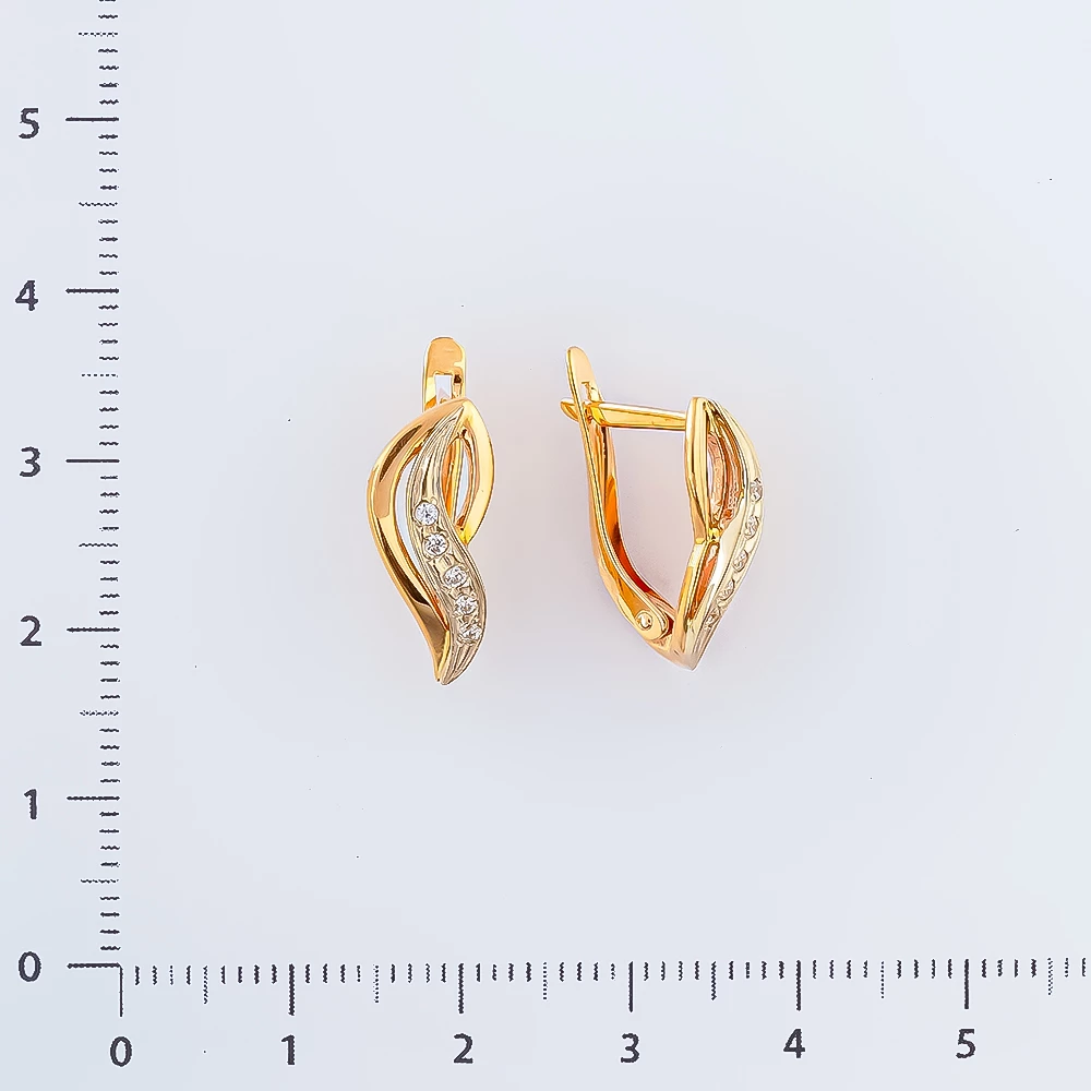 Серьги с фианитом из красного золота 585 пробы