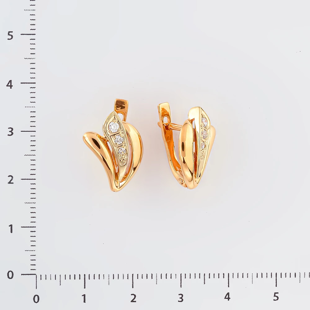 Серьги с фианитом из красного золота 585 пробы