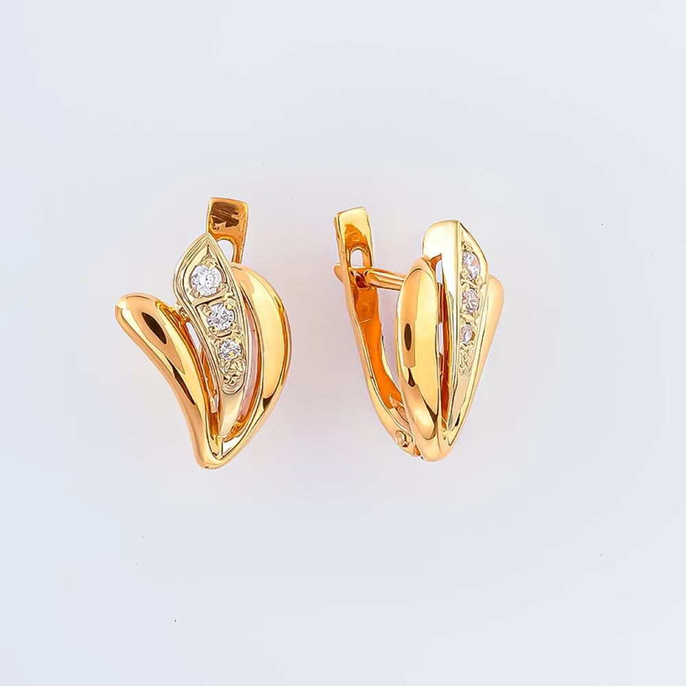 Серьги с фианитом из красного золота 585 пробы