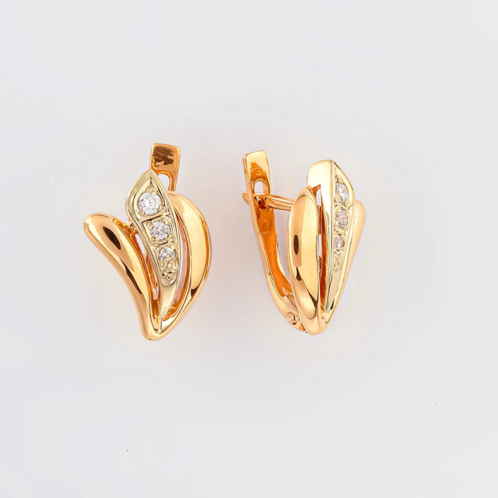 Серьги с фианитом из красного золота 585 пробы