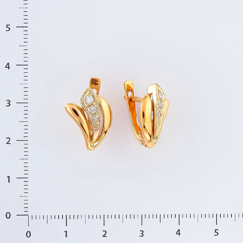 Серьги с фианитом из красного золота 585 пробы