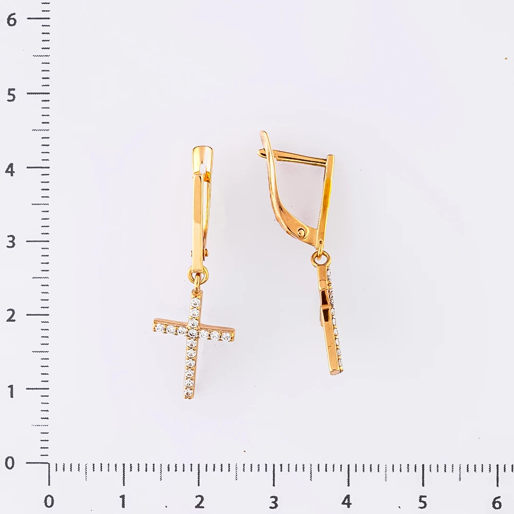 Серьги с фианитом из красного золота 375 пробы
