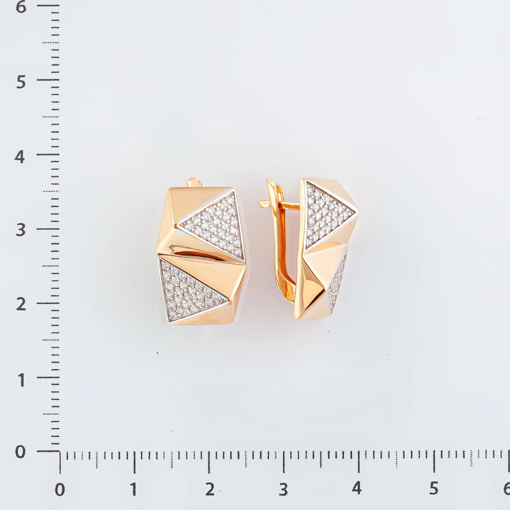 Серьги с фианитом из красного золота 585 пробы