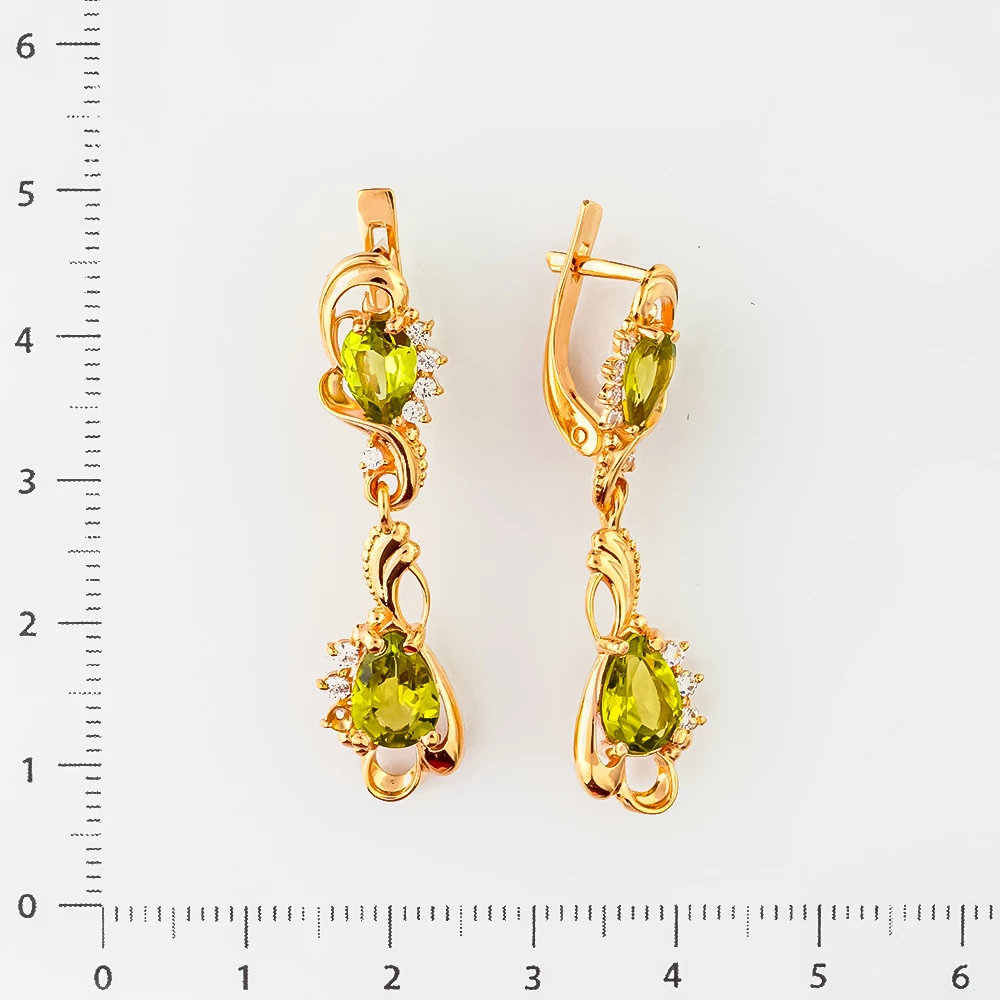 Серьги с хризолитом из красного золота 585 пробы