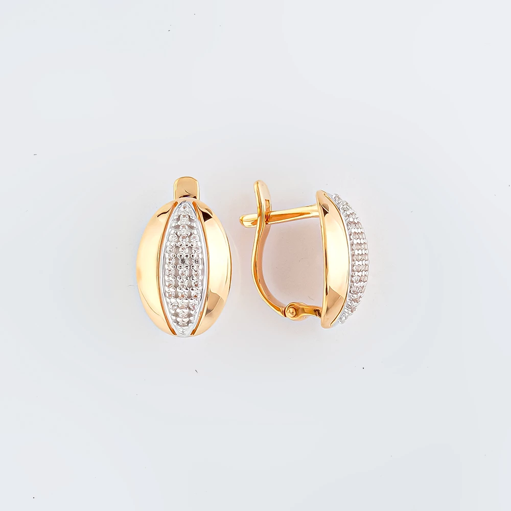 Серьги с фианитом из красного золота 585 пробы