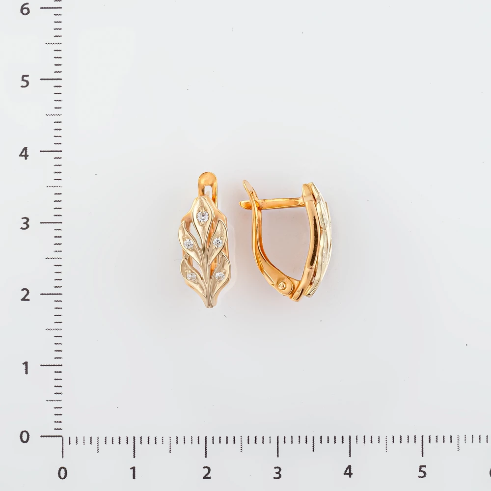 Серьги с фианитом из красного золота 585 пробы