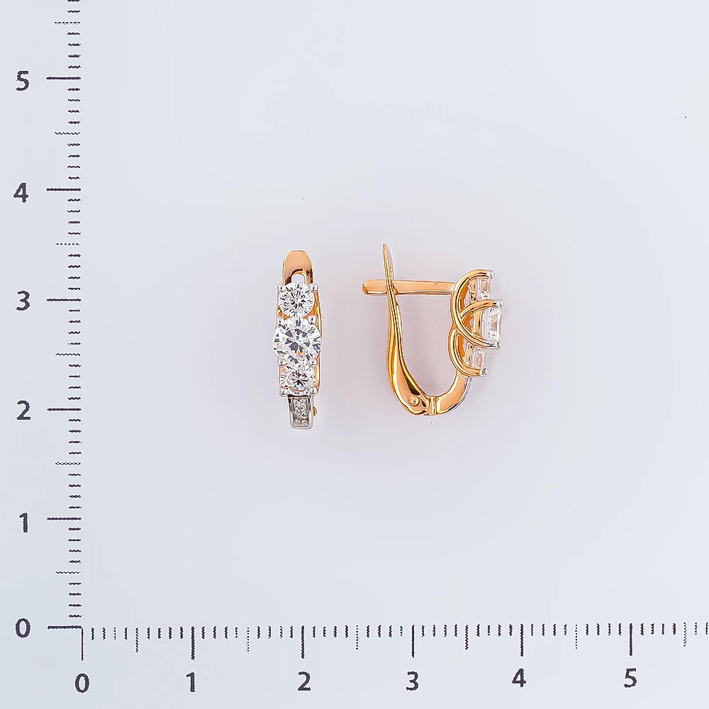 Серьги с фианитом из красного золота 585 пробы