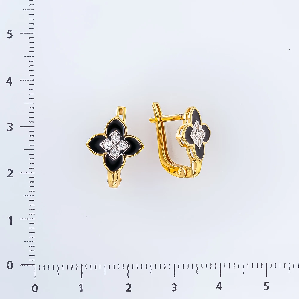 Серьги с эмалью из желтого золота 585 пробы