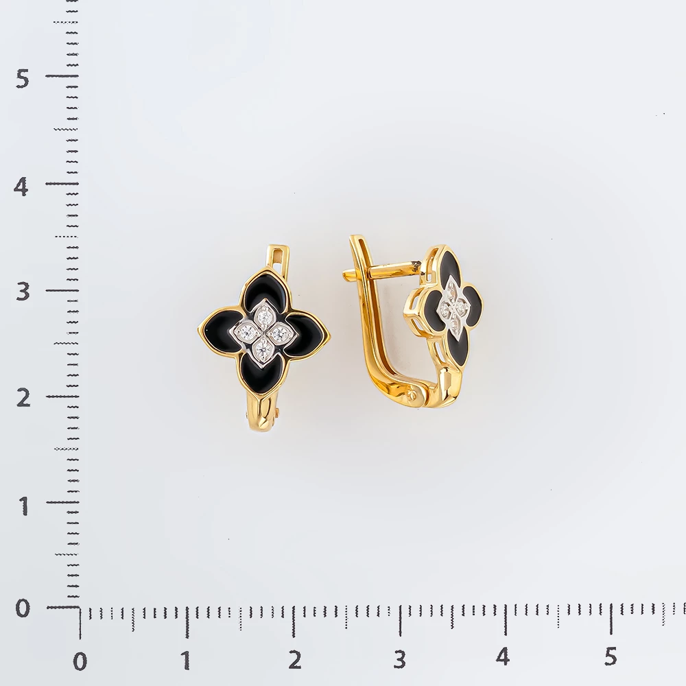 Серьги с эмалью из желтого золота 585 пробы