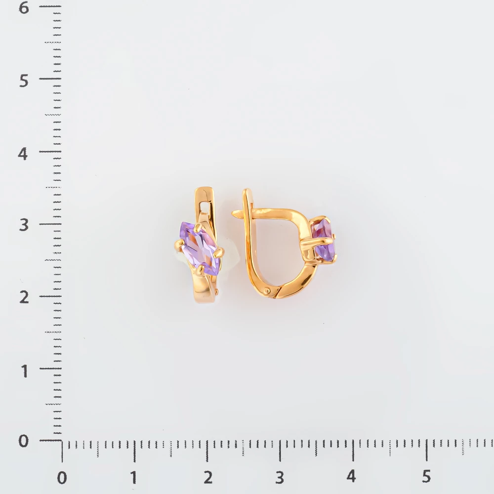 Серьги с аметистом из красного золота 585 пробы