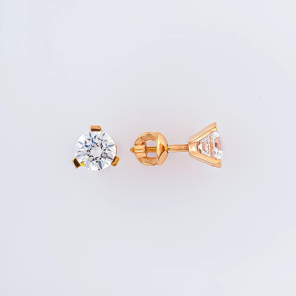 Серьги с фианитом из красного золота 585 пробы
