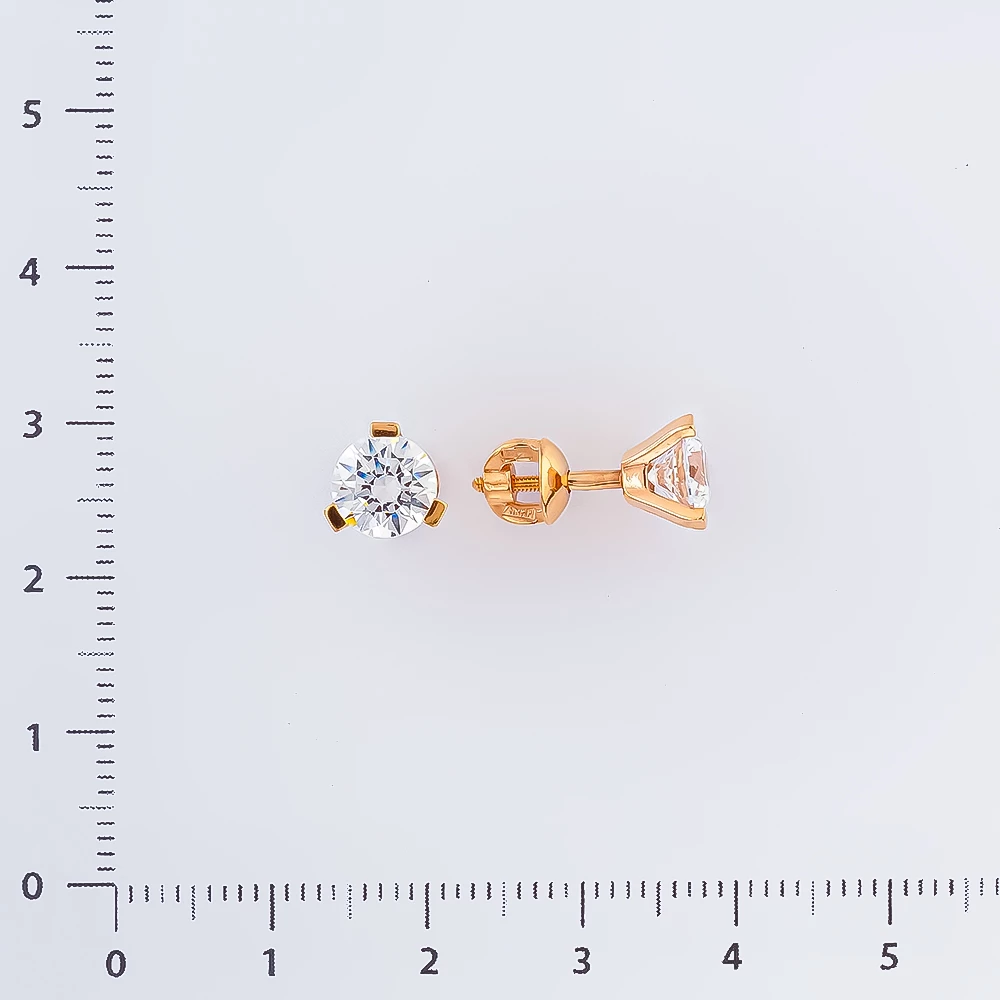 Серьги с фианитом из красного золота 585 пробы