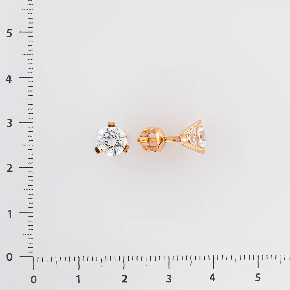 Серьги с фианитом из красного золота 585 пробы