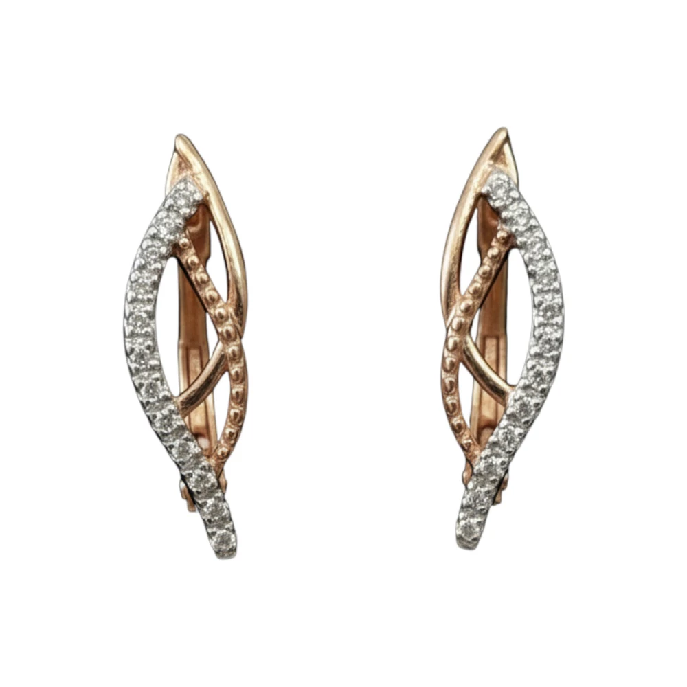 Серьги с фианитом из красного золота 585 пробы