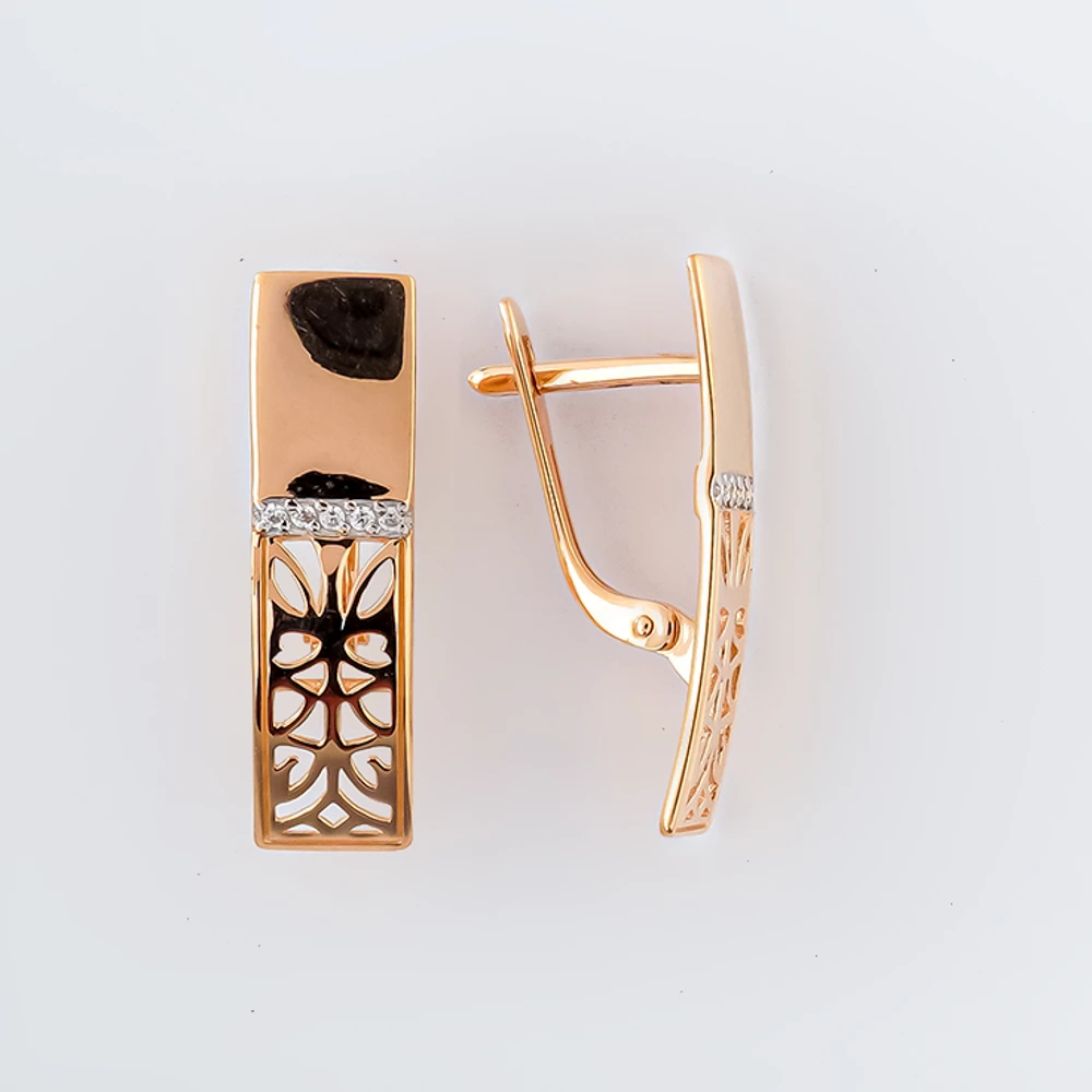 Серьги с фианитом из красного золота 585 пробы