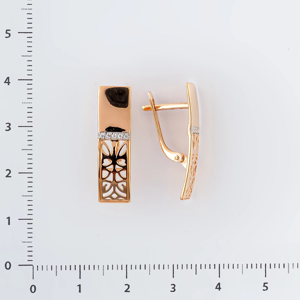 Серьги с фианитом из красного золота 585 пробы