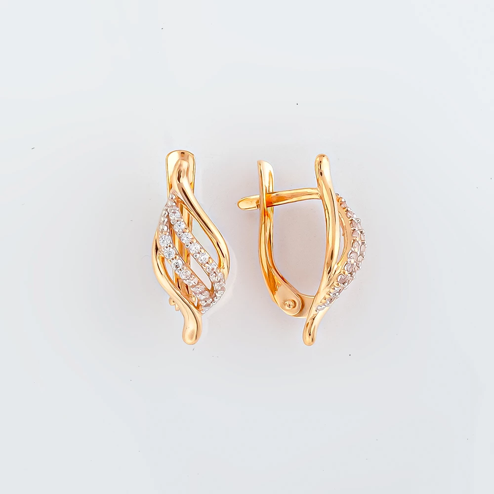 Серьги с фианитом из красного золота 585 пробы