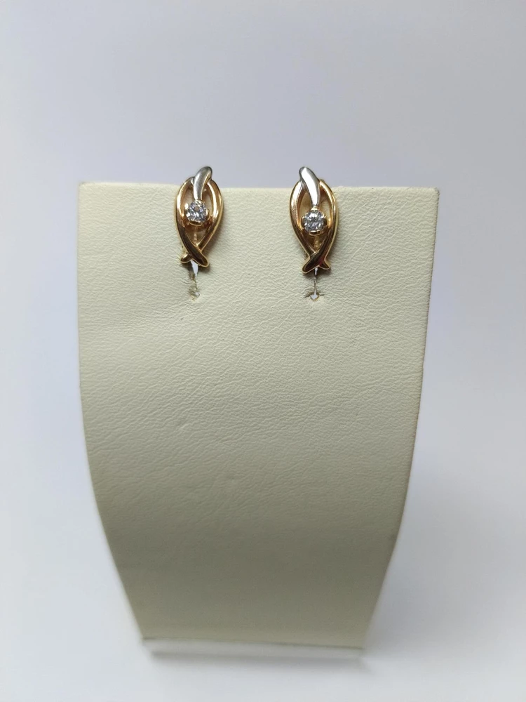 Серьги с фианитом из красного золота 585 пробы