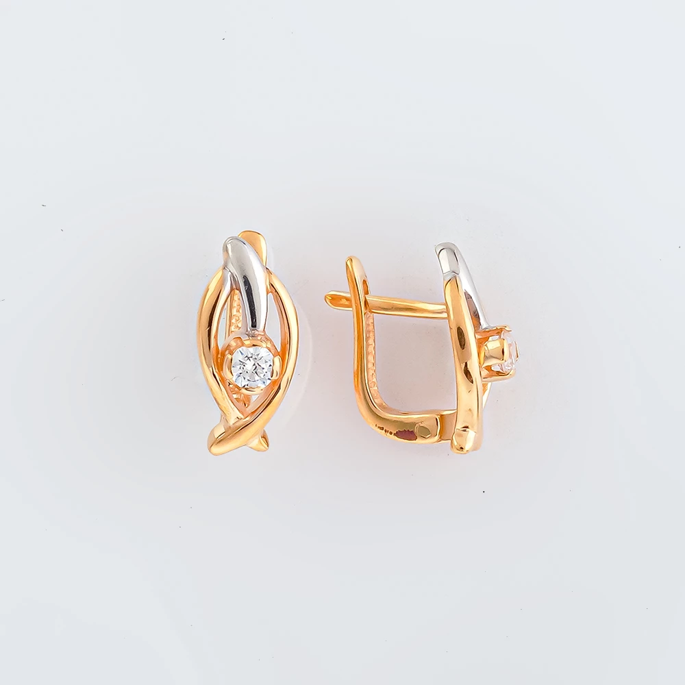 Серьги с фианитом из красного золота 585 пробы