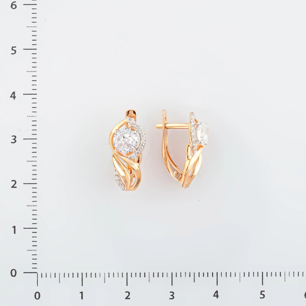 Серьги с фианитом из красного золота 585 пробы