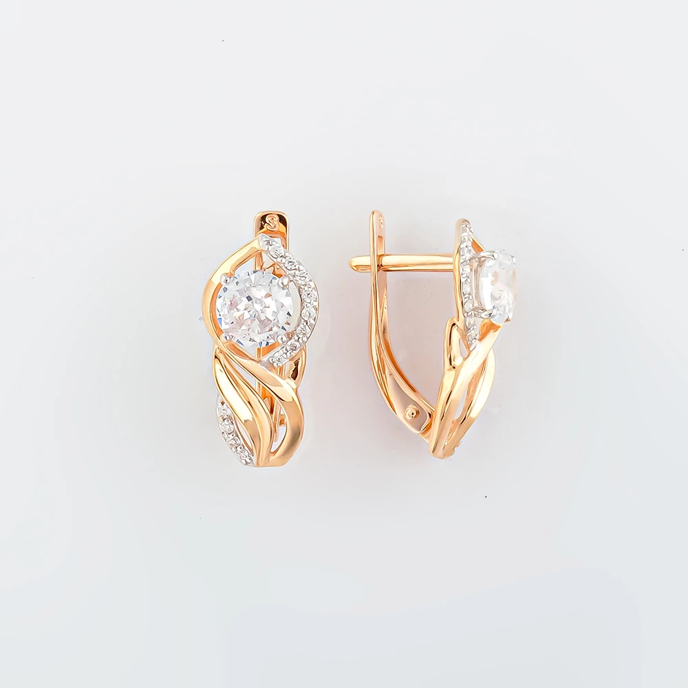 Серьги с фианитом из красного золота 585 пробы