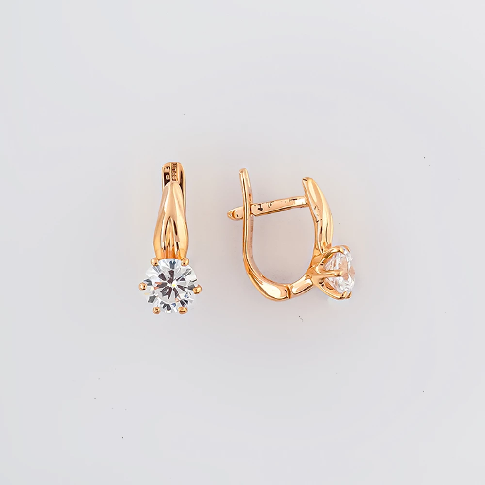 Серьги с фианитом из красного золота 585 пробы