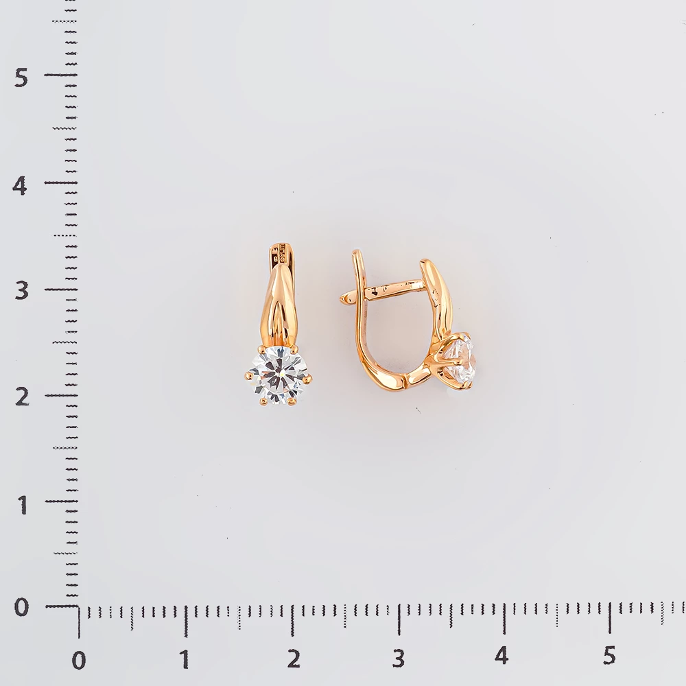 Серьги с фианитом из красного золота 585 пробы
