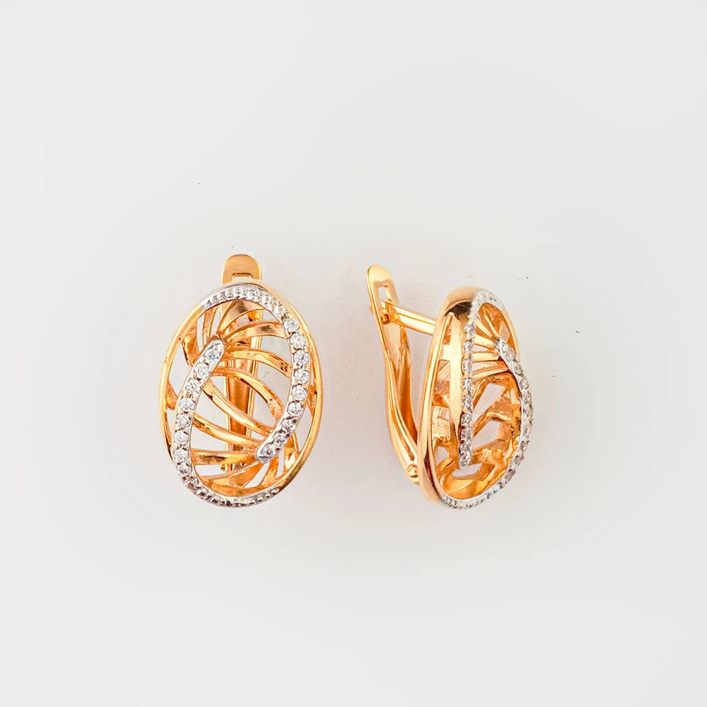 Серьги с фианитом из красного золота 585 пробы