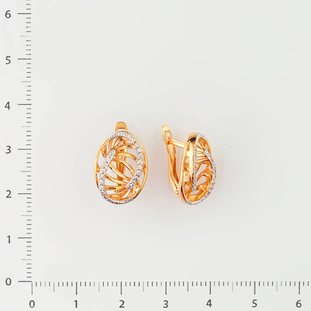 Серьги с фианитом из красного золота 585 пробы