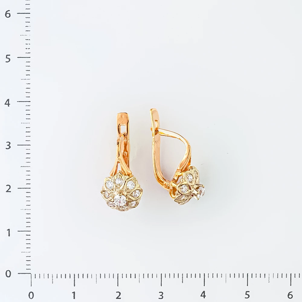 Серьги с фианитом из красного золота 585 пробы