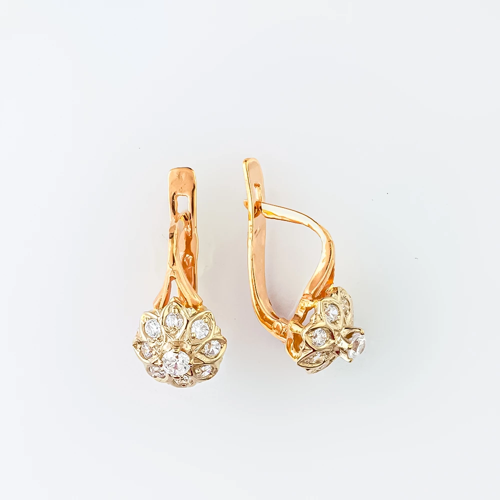 Серьги с фианитом из красного золота 585 пробы