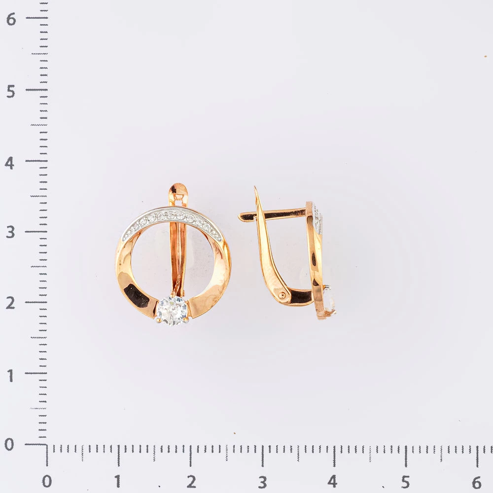 Серьги с фианитом из красного золота 375 пробы