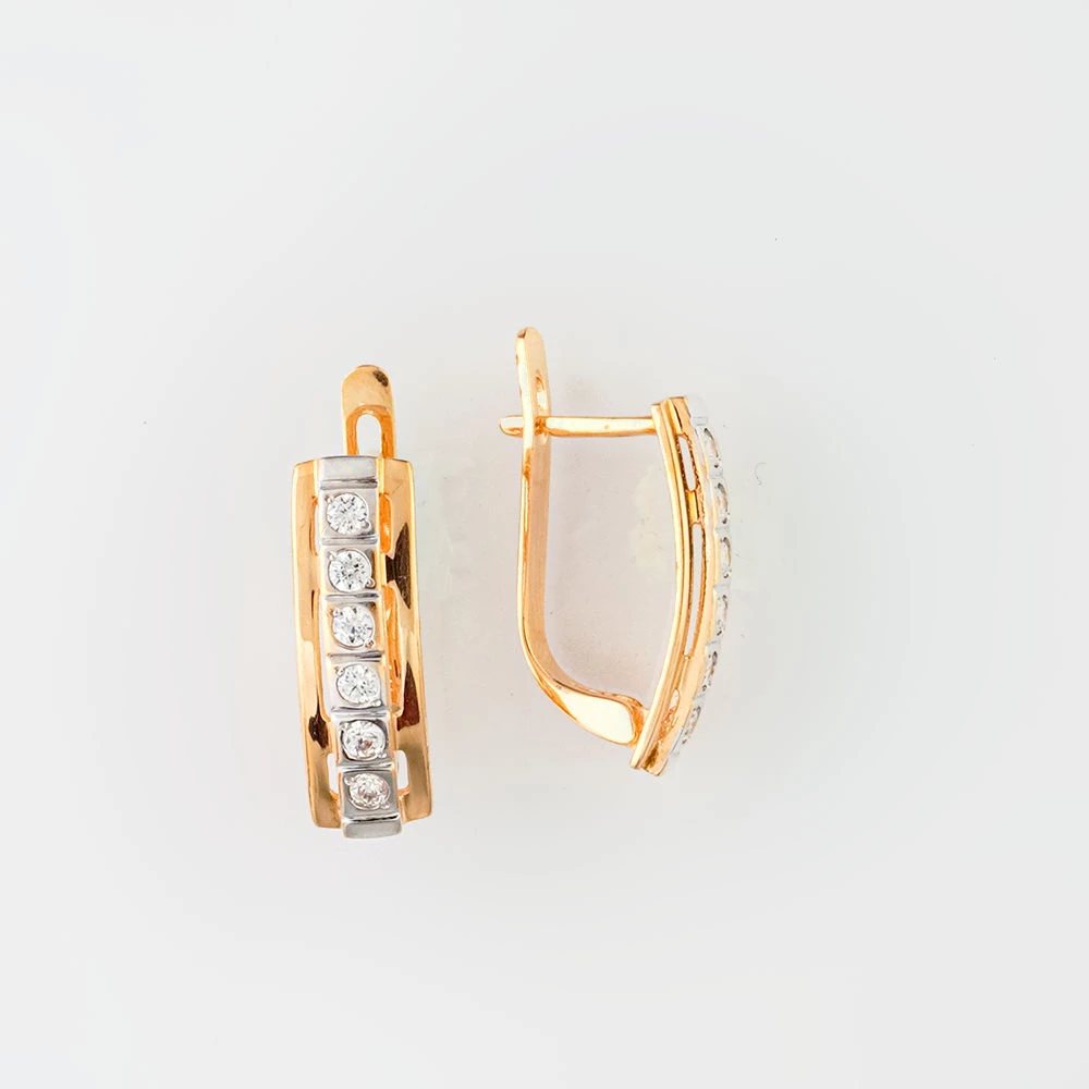 Серьги с фианитом из красного золота 585 пробы