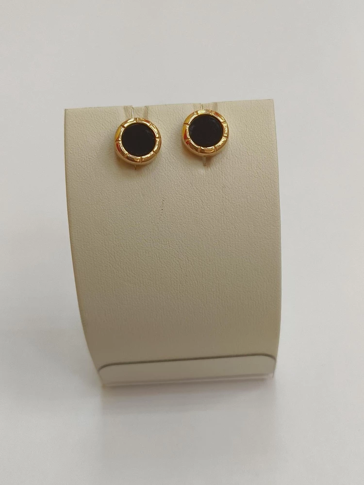 Серьги с ониксом из красного золота 585 пробы