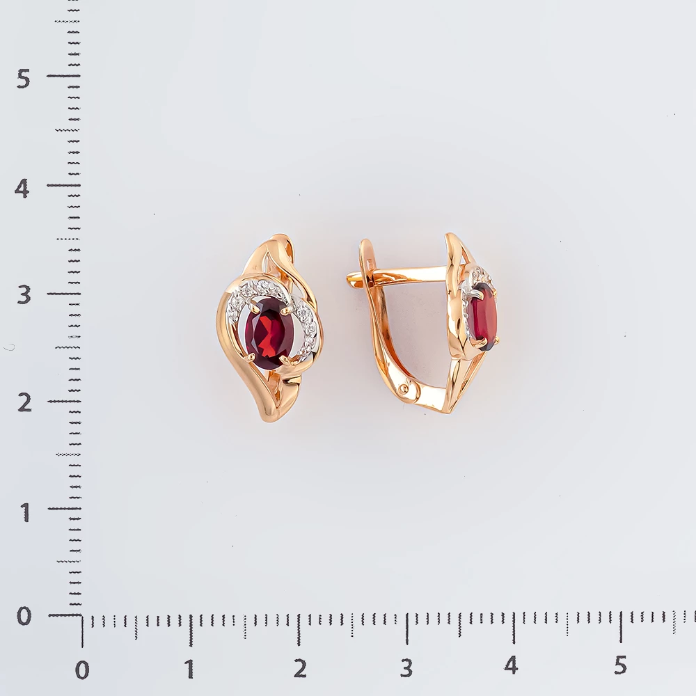 Серьги с гранатом из красного золота 585 пробы