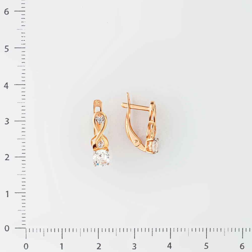 Серьги с фианитом из красного золота 585 пробы