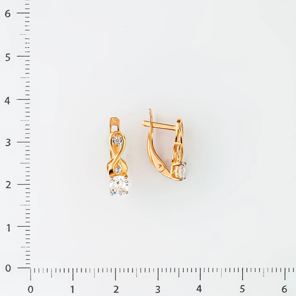 Серьги с фианитом из красного золота 585 пробы