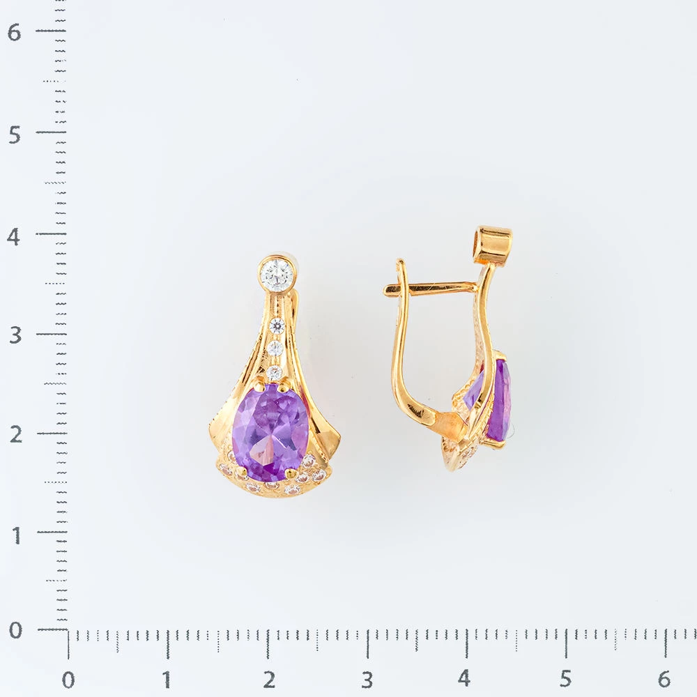 Серьги с александритом синтетическим из красного золота 585 пробы