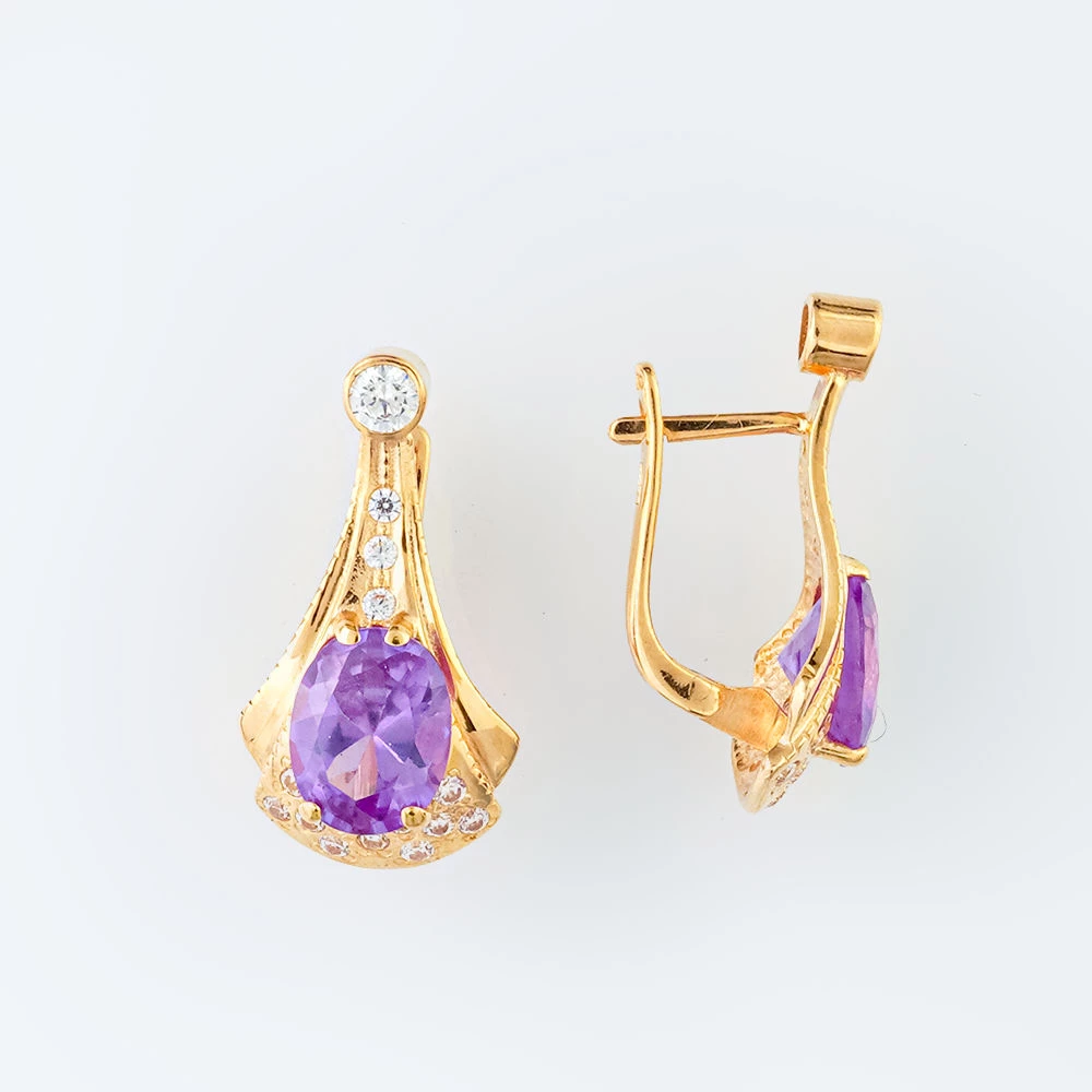 Серьги с александритом синтетическим из красного золота 585 пробы