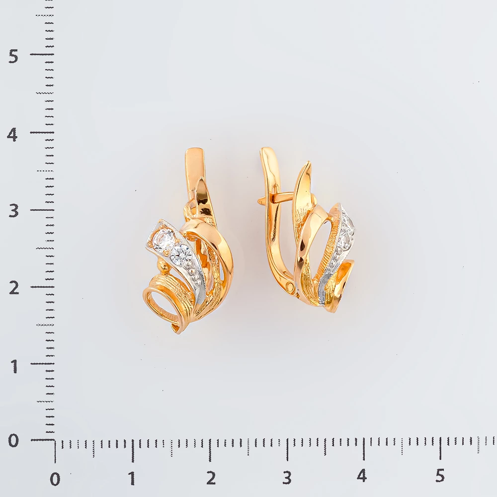 Серьги с фианитом из красного золота 585 пробы
