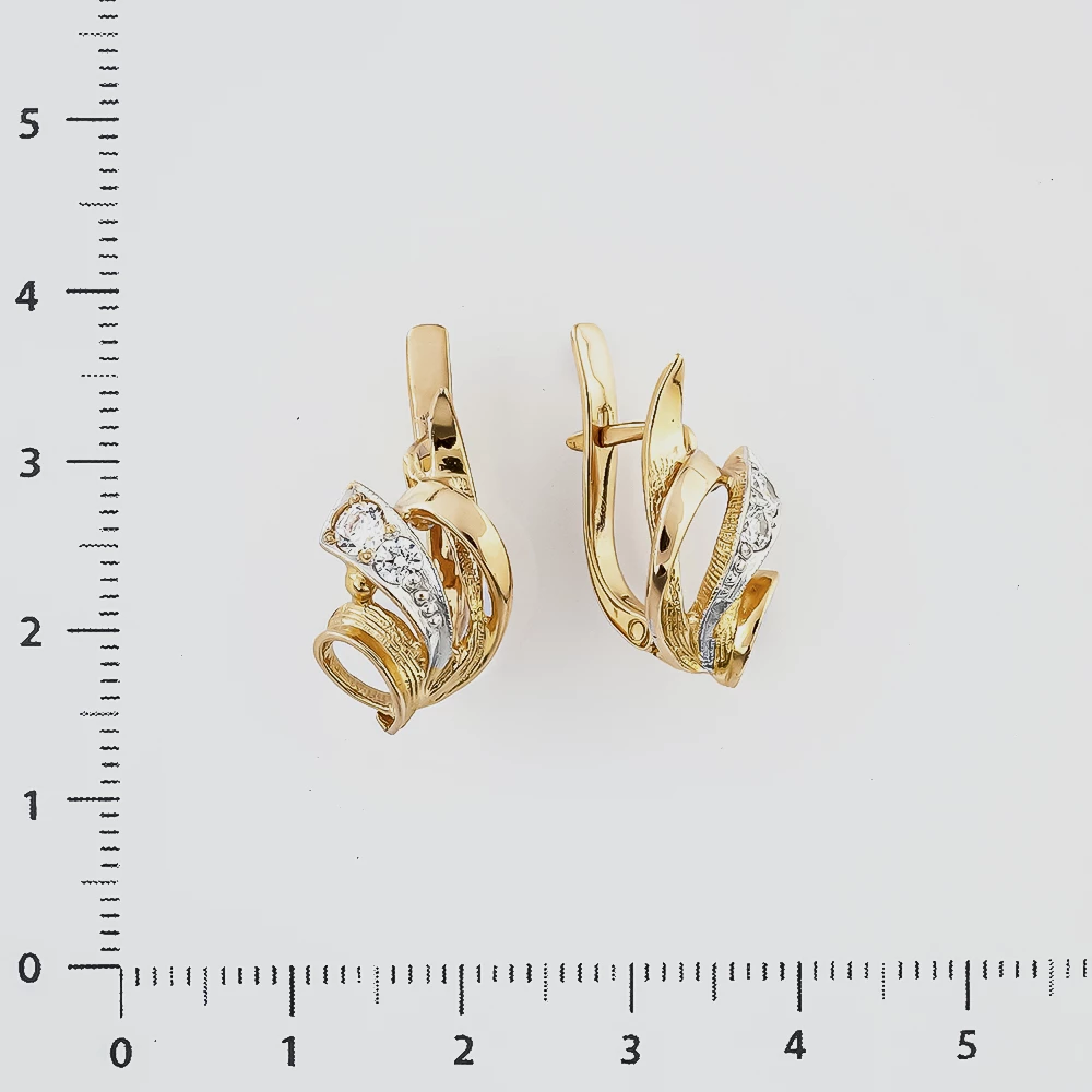 Серьги с фианитом из красного золота 585 пробы