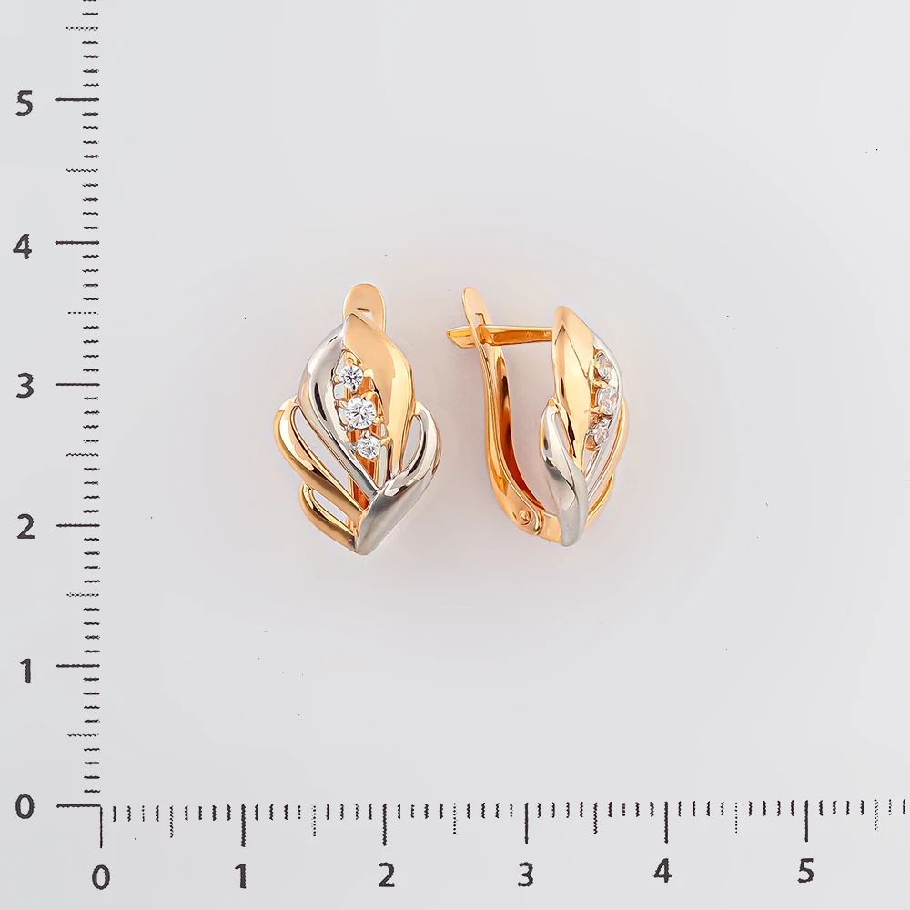 Серьги с фианитом из красного золота 585 пробы