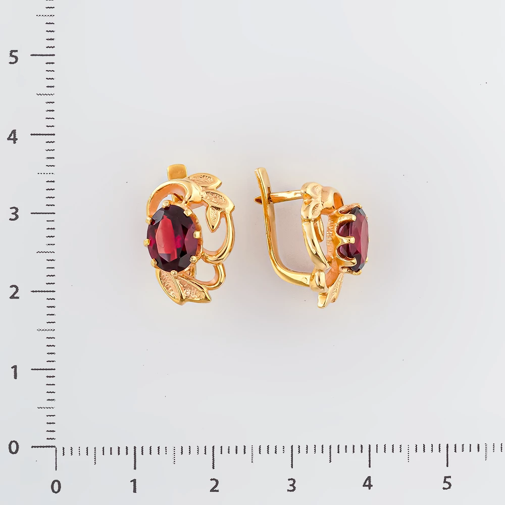 Серьги с гранатом из красного золота 585 пробы