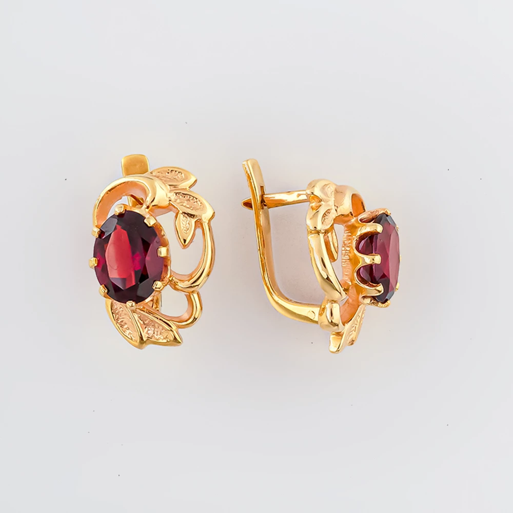 Серьги с гранатом из красного золота 585 пробы