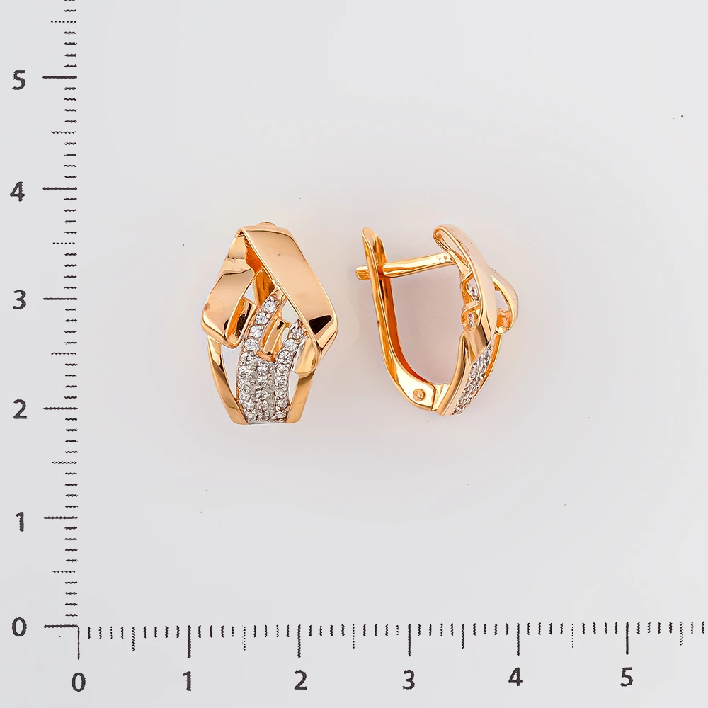 Серьги с фианитом из красного золота 585 пробы
