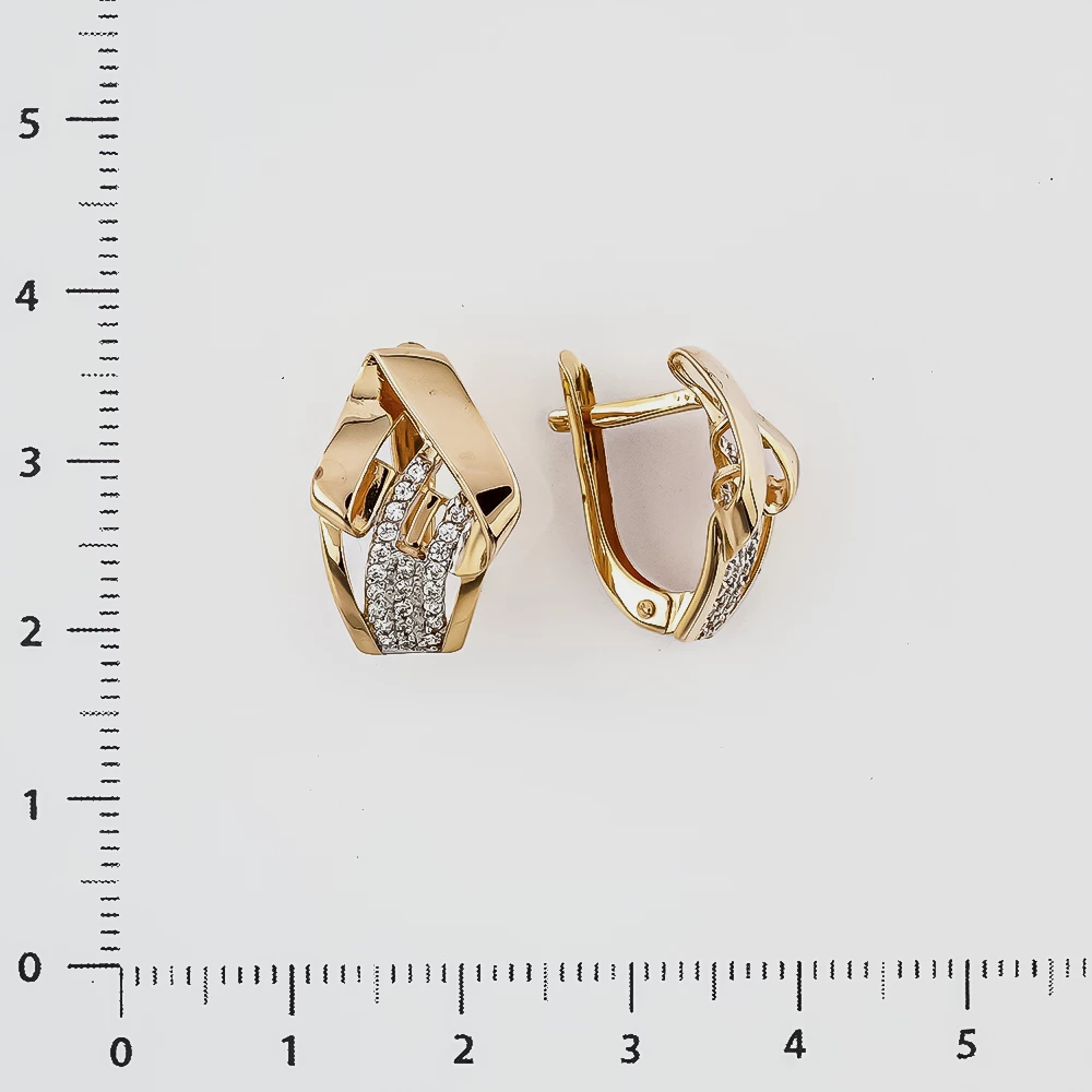 Серьги с фианитом из красного золота 585 пробы
