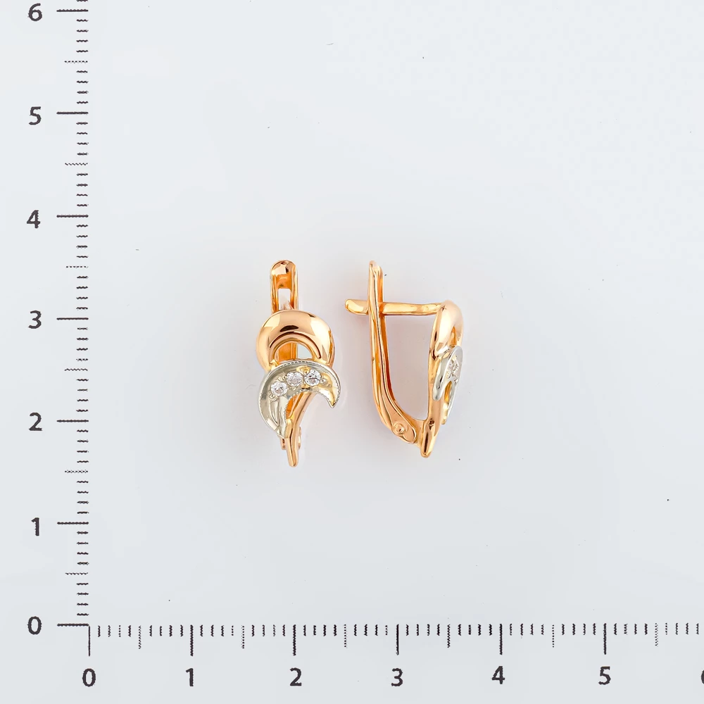 Серьги с фианитом из красного золота 585 пробы
