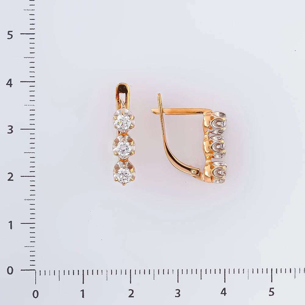 Серьги с фианитом из красного золота 585 пробы